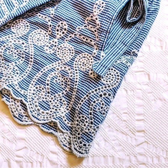 Zara Woman Blue and White Gingham Embroidery Lace Trim Skorts Short Skirt XS - Picture 8 of 9